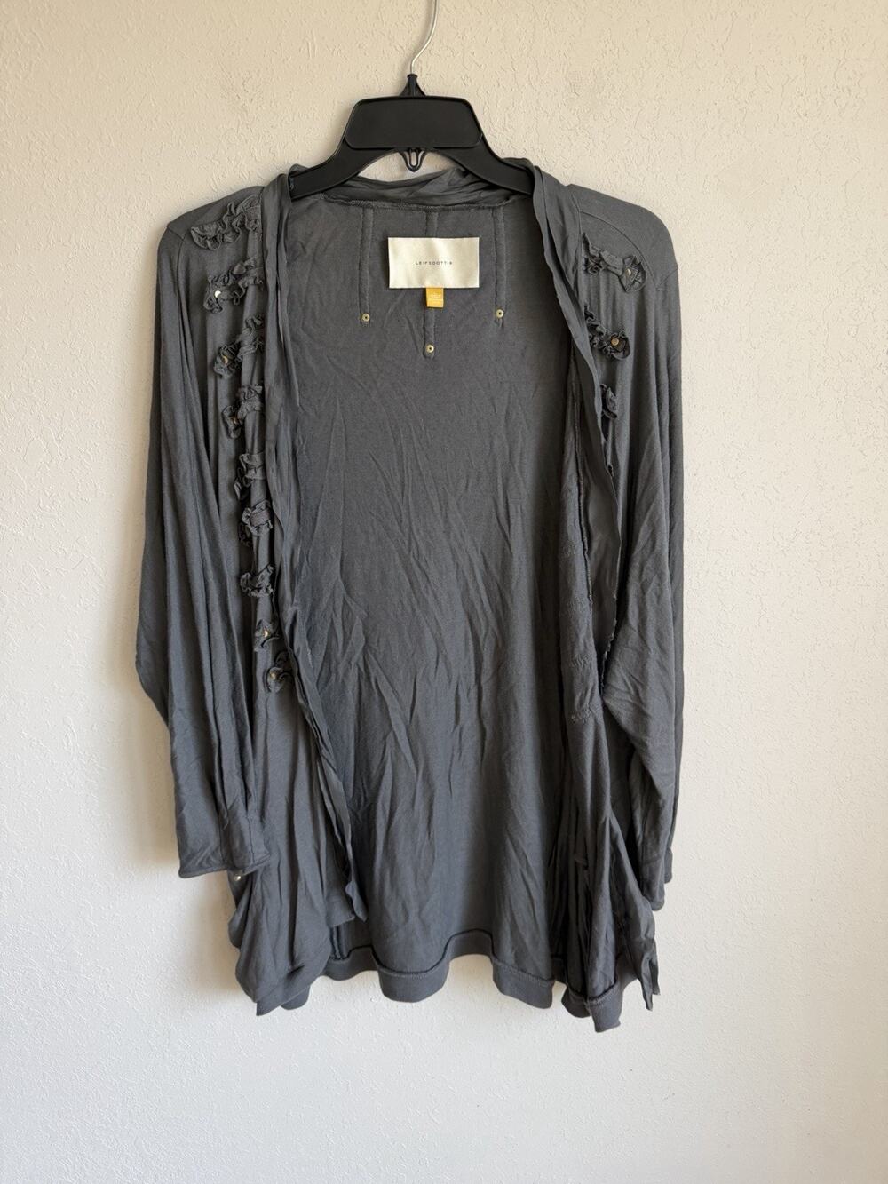 Anthropologie Leifsdottir Gray Open Waterfall Stud Linen Blend Cardigan Women L